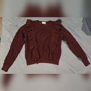 Aritzia Wilfred Truffle Maroon Ruffle Bernelle Open Knit Top Size Medium
